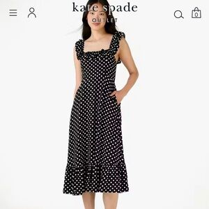 Kate Spade Dot Dot Dot Ruffle Midi Dress, Size Small, Black and White